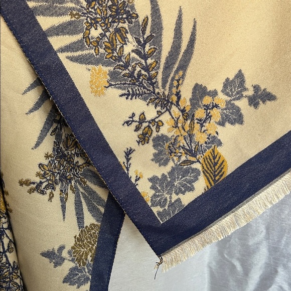 Floral Patterned Shawl Scarf with Blue and Gold Accents - Picture 4 of 7
